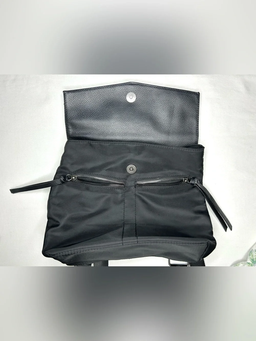 Botkier Backpack Bag Small Medium Black‎ Nylon Faux Leather Logo Straps Cute Y2K